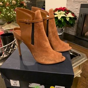 Sergio Rossi Caramel Suede Peep toe booties